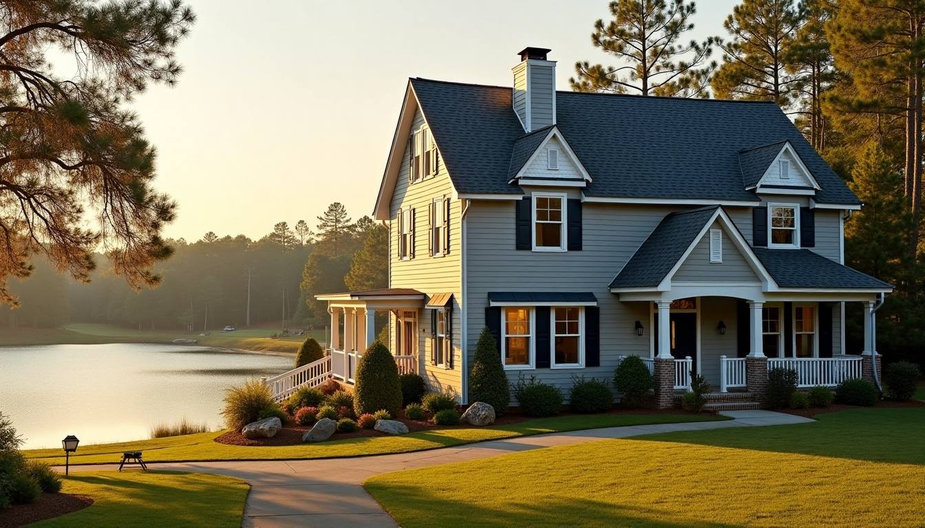 Two-story lakeside home with a new shingle roof in Hartsville