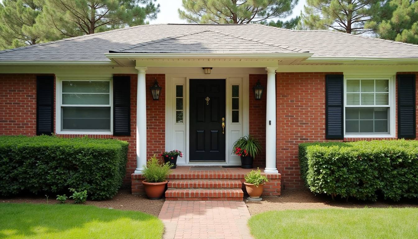 Front porch of a brick ranch home in Florence, SC