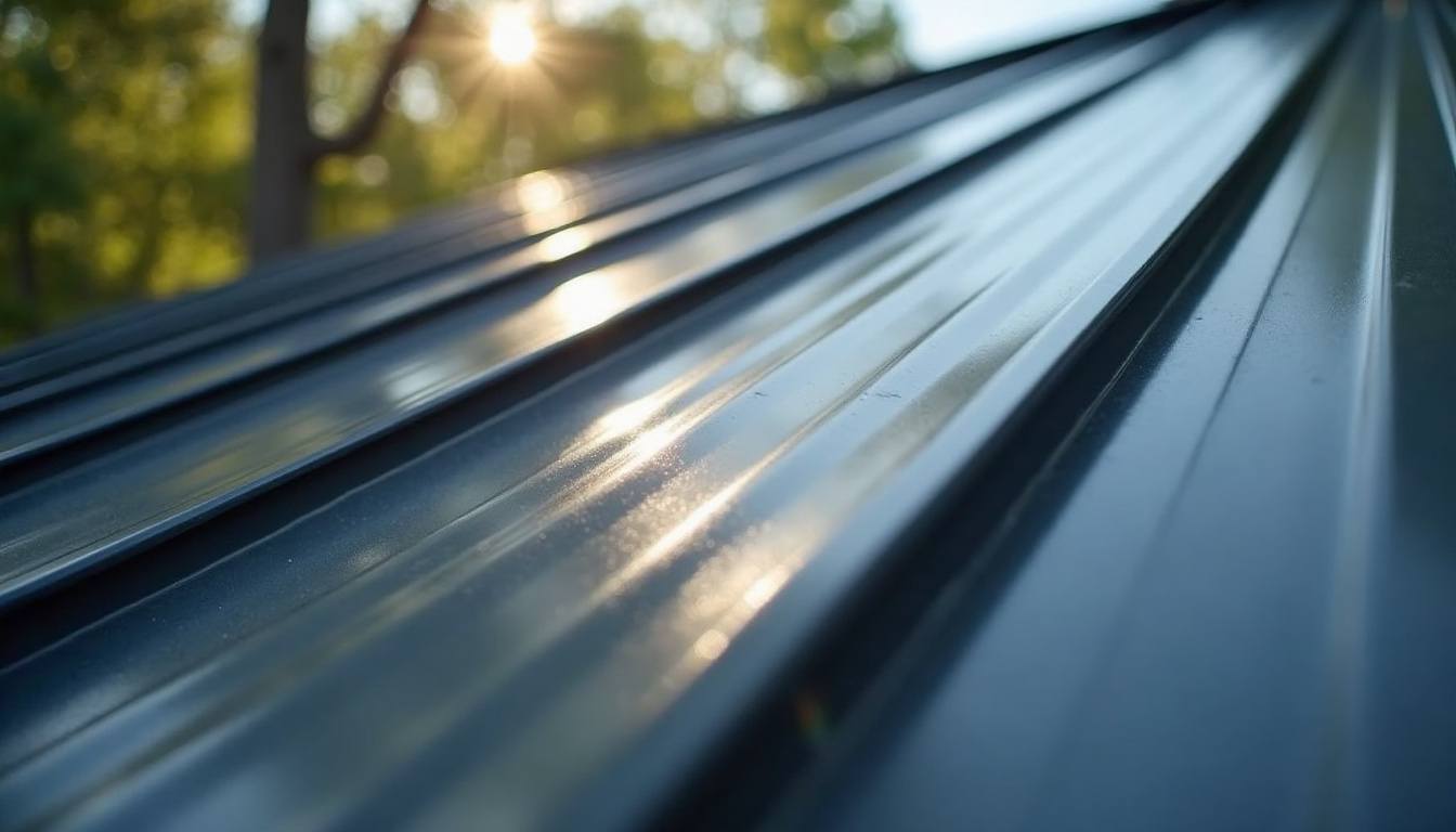 Close-up of standing seam metal roof panels